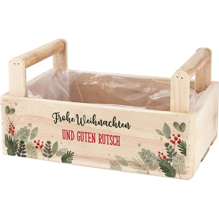 Herz & Heim Geschenkbox zu Weihnachten oder Nikolaus - Holzkorb für Weihnachtsgeschenke, mit Holzgriffen – Bild 1