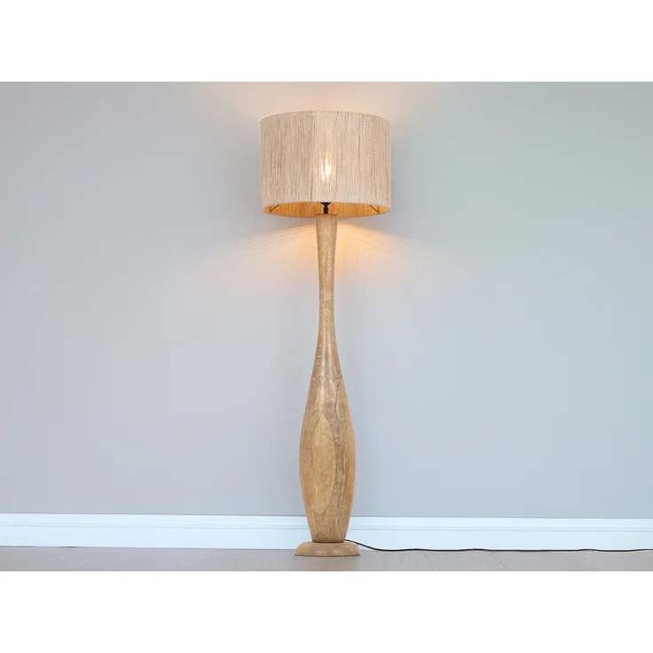 LED Stehleuchte aus Naturholz mit Lampenschirm aus Jute, Höhe 135cm – Bild 3