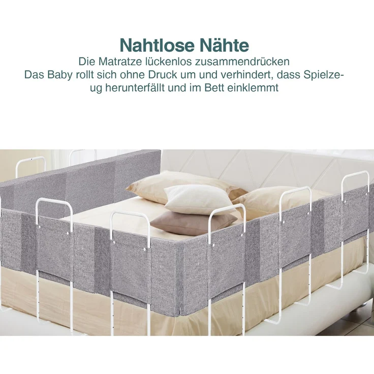 Eikuavons 4x Bettgitter 50cm Leinenfarbe, Bettschutzgitter Set, 5-Loch höhenverstellbar, Rausfallschutz Kinderbettgitter für Babybett & Familienbett, Perlbaumwolle, Leinenfarbe – Bild 4