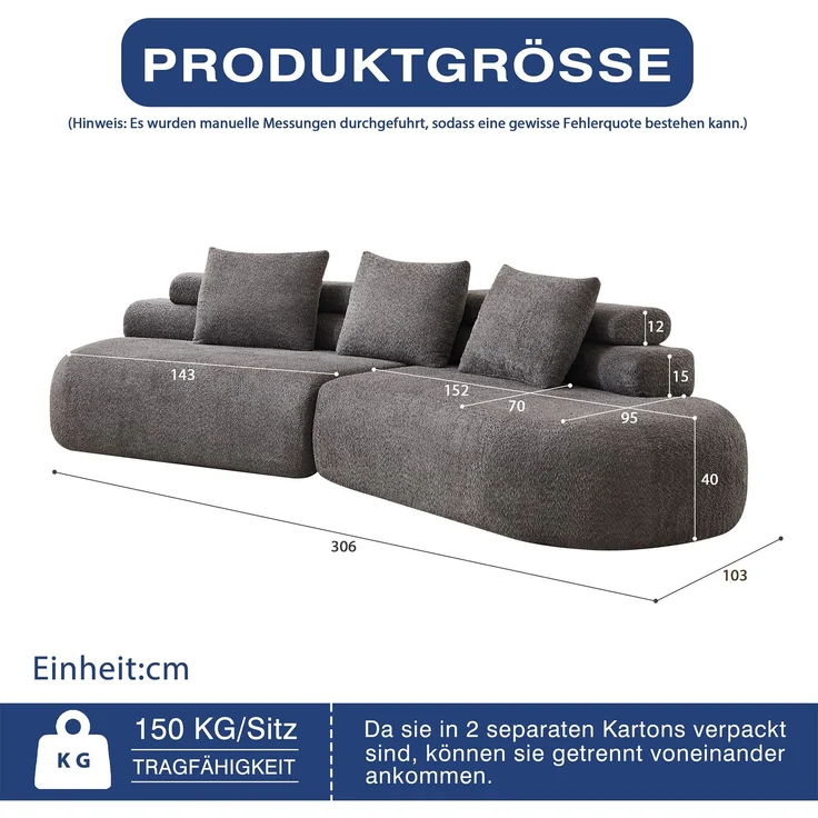 EINHOM Modulares Chenille Sofa im gebogenen Cashew-Design (Halbmondförmig), Vollständig abgerundetes 3-teiliges Polster-Sofa ohne harte Kanten, Anthrazitgraues modulares Couch-Set für Wohnzimmer & Kinderzimm – Bild 2
