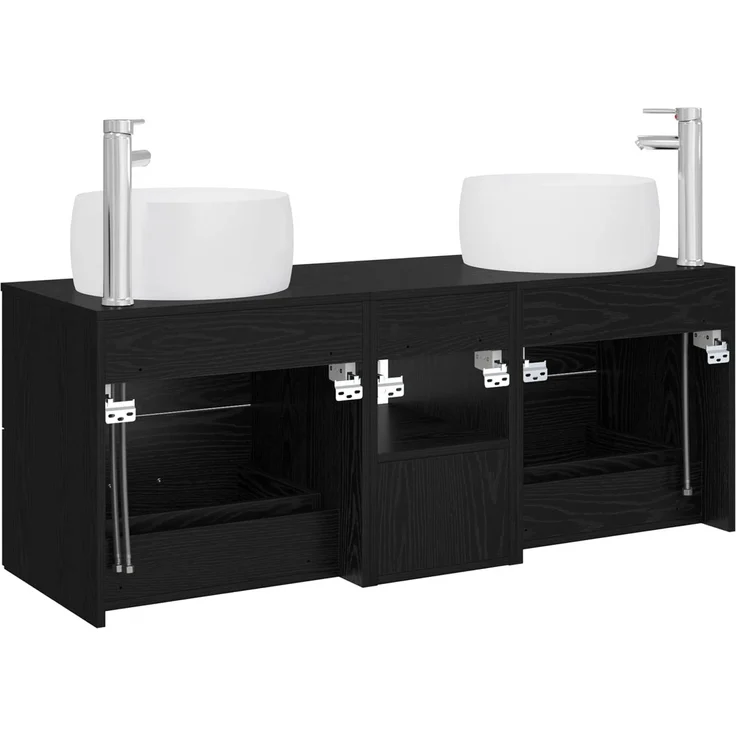 vidaXL Wandmontiertes Badezimmerschrank-Set 3 stk. Schwarz 3405924 – Bild 8