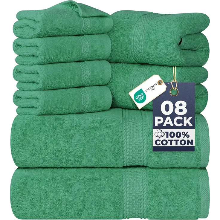Utopia Towels 8-teiliges Premium-Handtuch-Set, 2 Badetücher, 2 Handtücher und 4 Waschlappen, 600 g/m², 100% ringgesponnene Baumwolle, Fitnessstudio, Hotel und Spa (Jägergrün)