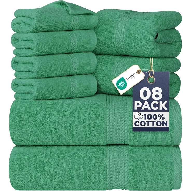 Utopia Towels 8-teiliges Premium-Handtuch-Set, 2 Badetücher, 2 Handtücher und 4 Waschlappen, 600 g/m², 100% ringgesponnene Baumwolle, Fitnessstudio, Hotel und Spa (Jägergrün)