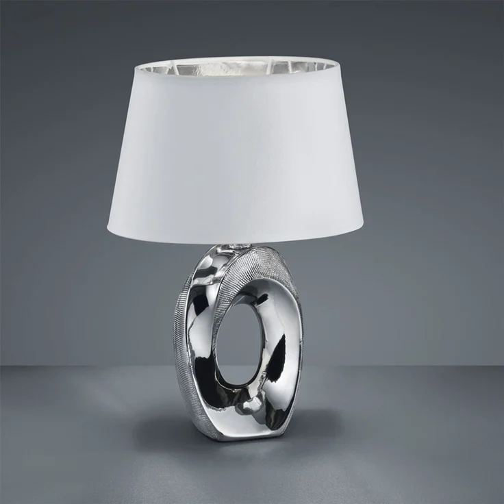 LED Design Tischleuchte, Textil, Keramik, silber-weiß, H 33 cm – Bild 6