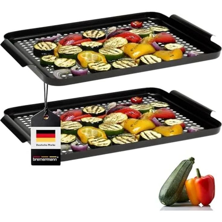 Bremermann Grillplatte 2er-Set, antihaftbeschichtet, Stahl schwarz 29,5 x 25,5 x 3 cm