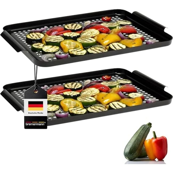 Bremermann Grillplatte 2er-Set, antihaftbeschichtet, Stahl schwarz 29,5 x 25,5 x 3 cm – Bild 1