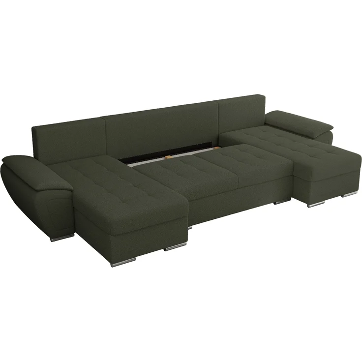 U-förmiges Ecksofa mit Schlaffunktion, genähter Sitz, zwei Armlehnen und losen Kissen - UMBRIA U - Grün Boucle – Bild 6
