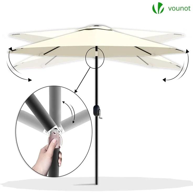 VOUNOT Sonnenschirm 270 cm mit Kurbelvorrichtung, Knickbar, Sonnenschutz UV-Schutz, Balkonschirm Gartenschirm Marktschirm mit Schutzhülle, Beige – Bild 2