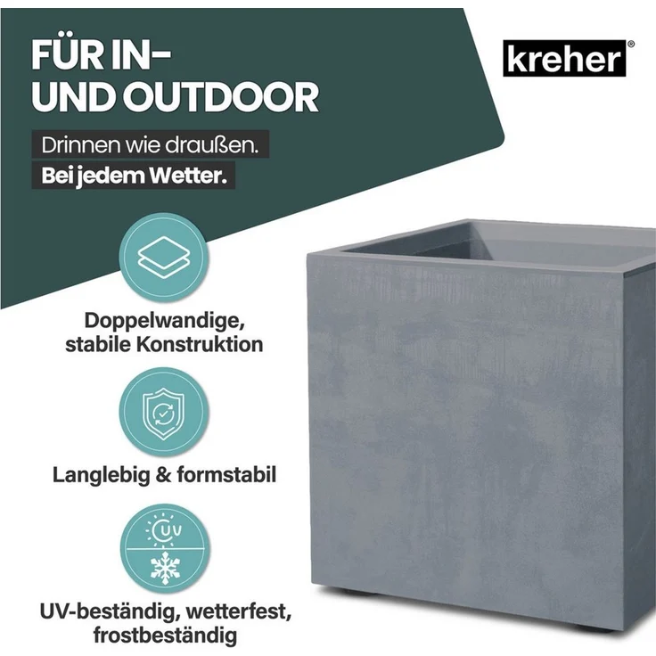 Kreher Pflanzkübel 'Millennium' aus Kunststoff 80 Liter, eckig, 2 Stück (Farbe wählbar) – Bild 3