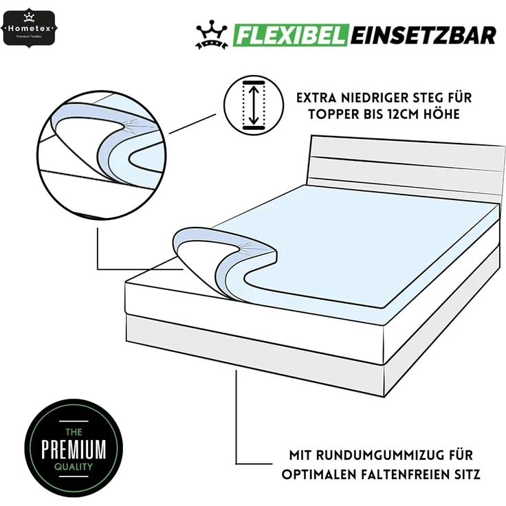 Hometex Premium Textiles Spannbettlaken für Topper bis 10cm Steghöhe, Jersey, Gummizug: Rundumgummizug, ideal für Boxspringbett Topper, 100% reine Baumwolle – Bild 7