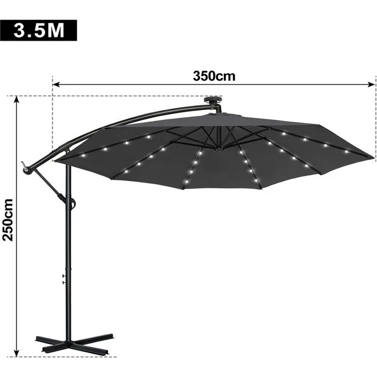 FIVMEN Sonnenschirm 350cm Gartenschirm Balkonschirm mit Solarbetriebene UV Schutz, Balkonschirm Höhenverstellbarer Gartenschirm Sonnenschirme