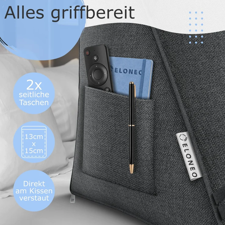 aktivshop Rückenkissen mit Nackenrolle für Bett & Sofa, 55x50x30cm, waschbarer Bezug – Bild 5