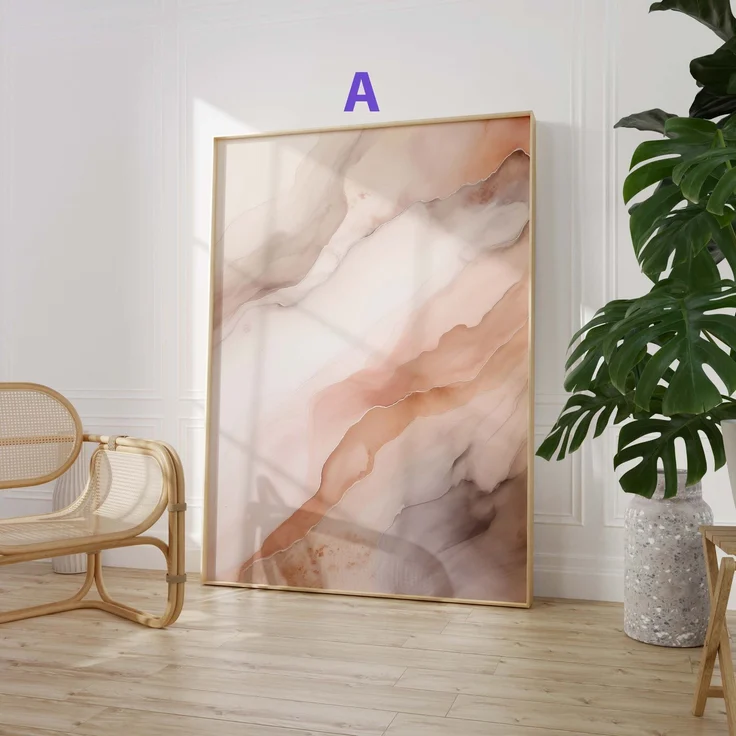 Abstrakte Marmor Poster · Geschenkidee · Fließende Beige Rosé Formen und Moderne Strukturkunst · Dekoprint ohne Rahmen - A / 30x40 cm