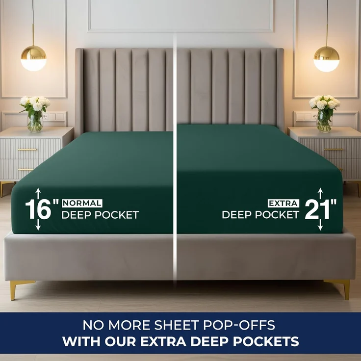 Utopia Bedding Queensize-Spannbetttuch, tiefe Taschen, extra tiefes Spannbetttuch, passend für Matratzen bis zu 53,3 cm, schrumpft und lichtbeständig, pflegeleicht, nur 1 Spannbetttuch, tiefe Tasche – Bild 3