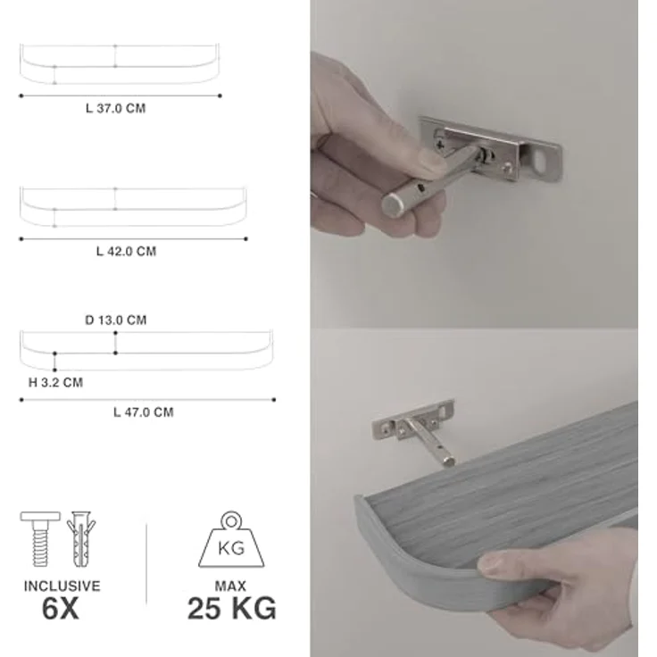 Kazai.® Wandregal-Set 'Toke' | 3 Hängeregale in Echtholz-Veneer | Schwebendes Holzregal als Wanddeko und Ablage für Bad, Wohnzimmer, Küche, Schlafzimmer und mehr | Eiche, schwarz – Bild 8