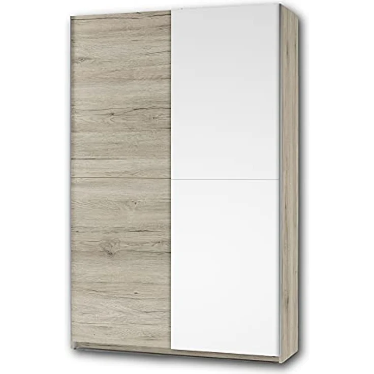 Stella Trading FAST Eleganter Kleiderschrank / Garderobenschrank mit viel Stauraum - Vielseitiger Schwebetürenschrank in San Remo Optik, weiß - 125 x 195 x 38 cm (B/H/T) – Bild 2
