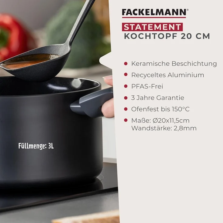 Fackelmann Kochtopf Statement 20cm – Topf mit keramische Beschichtung – Recyceltes Aluminium mit Antihaft-Beschichtung – PFAS-frei, Hitzebeständiger Griff, Für alle Herdarten inklusive Induktion – Bild 3
