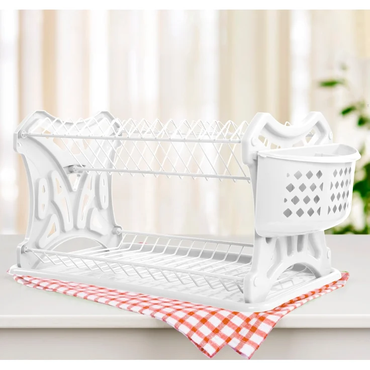DanDiBo Abtropfgestell Geschirr 2 Etagen Weiß Abtropfständer PK52 Abtropfkorb Abtropfgitter Abtropfschale Tellertrockner mit Untersetzer und Besteckkorb – Bild 3