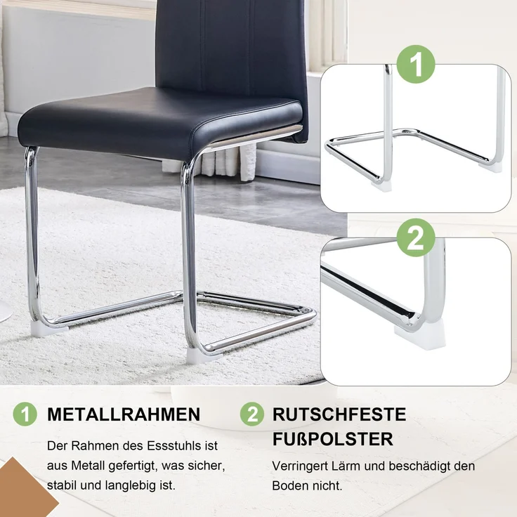 Esszimmerstuhl aus PU-Leder mit Metallgestell, 54,5x43x99 cm, schwarz – Bild 8