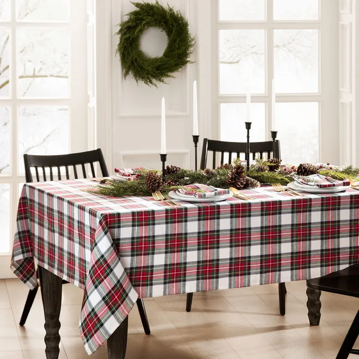 Elrene Home Fashions Klassische Weihnachtstischdecke, kariert, Baumwolle, Tischdekoration, 152,4x304,8 cm, länglich