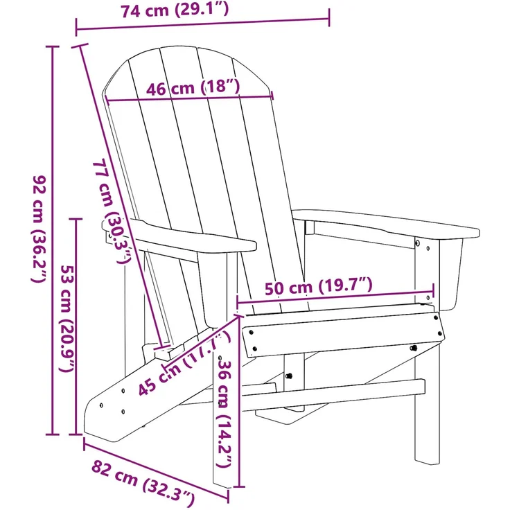 vidaXL Adirondack-Stuhl Schwarz 82 x 74 x 92 cm HDPE 42006623 – Bild 10