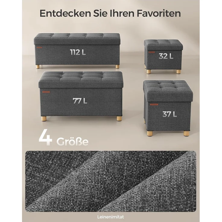 Songmics Sitzbank mit Stauraum, Schuhbank, klappbare Sitztruhe, Aufbewahrungsbox, Fußbank, 38 x 110 x 40 cm, für Wohnzimmer, Schlafzimmer, dunkelgrau – Bild 8