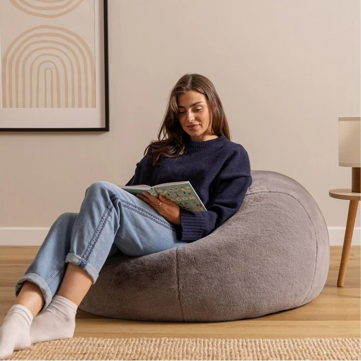 Icon Kingston Kunstfell Sitzsack, Hellgrau, Sitzsack Erwachsene mit Füllung, Bean Bag, Flauschig Sessel, Lounge Sessel, Lounge Stuhl, Schlafzimmer, Wohnzimmer, Wohnzimmer Möbel – Bild 2