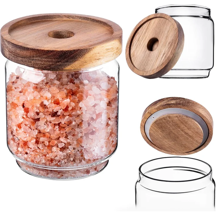 KADAX Vorratsglas 450ml mit Holzdeckel, Glasbehälter zur Aufbewahrung von Lebensmitteln, Vorratsgläser mit Deckel, Vorratsbehälter aus Glas, Vorratsdosen – Bild 1