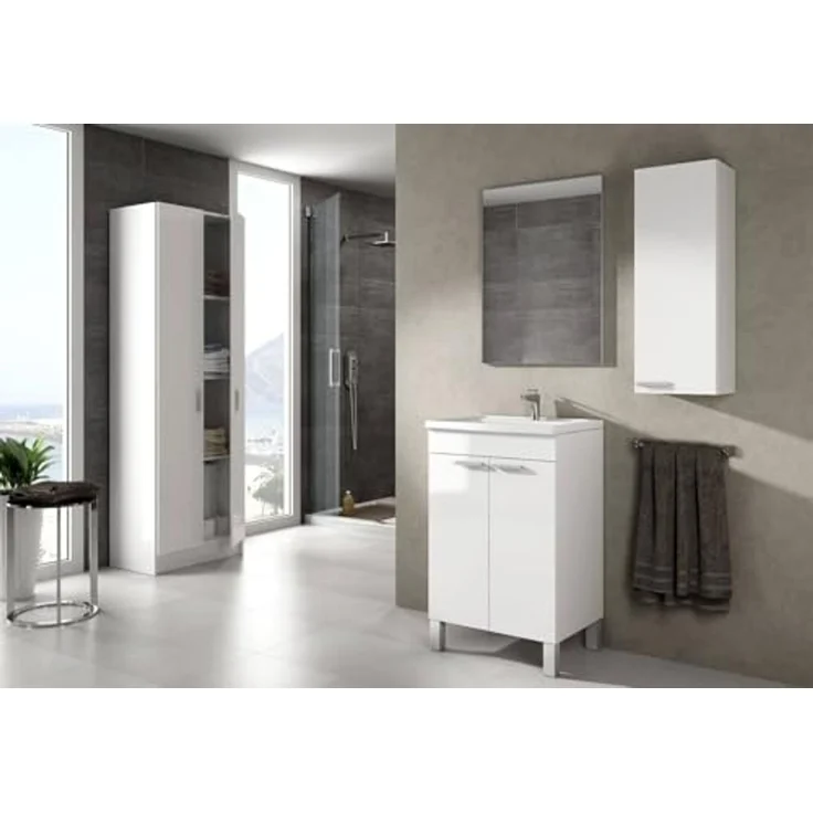 Dmora - Torrance Wandschrank, Badezimmersäulenschrank mit 1 Tür, Hängewandschrank mit 1 Regal, 30x25h85 cm, Glanzweiß – Bild 7