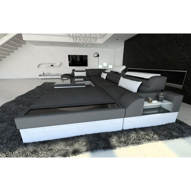 Wohnlandschaft Mezzo Materialmix mit LED - Mikrofaserstoff - Dunkelgrau-Weiß - Rechts – Bild 4