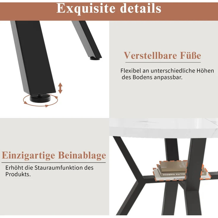 Merax Esstisch- und Stuhlset (5-teilig), modernes, schlichtes rundes Esstisch- und Stuhlset in Marmor-Optik, Tischbeine aus schwarzem Metall + 4 ergonomische Stühle aus grünem Wildleder – Bild 10