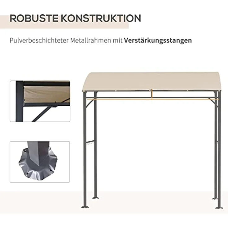 Outsunny Grillpavillon 215 x 150 x 220 cm, wasserabweisend mit gebogendem Dach, inkl. 10 Haken, beige – Bild 5