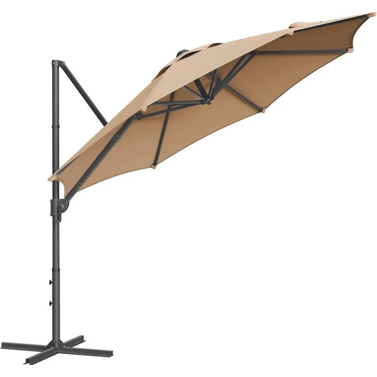 Songmics Sonnenschirm, Ampelschirm, 300 cm, UPF 50+, Gartenschirm, um 360° drehbar, Neigungswinkel stufenlos verstellbar, mit Kurbel, Kreuzfuß, kamelbraun – Bild 5