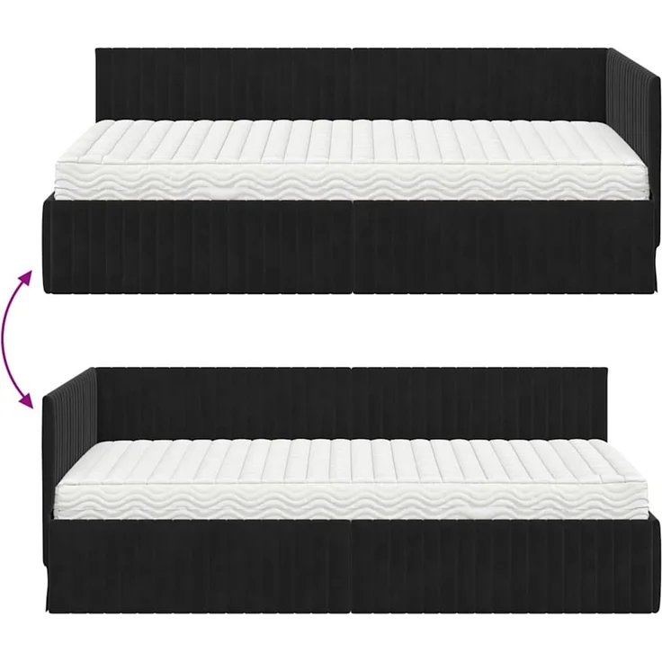 vidaXL Eckbettgestell mit Matratze mit Kopfteil 2 pcs Schwarz Samt 3393823 – Bild 12