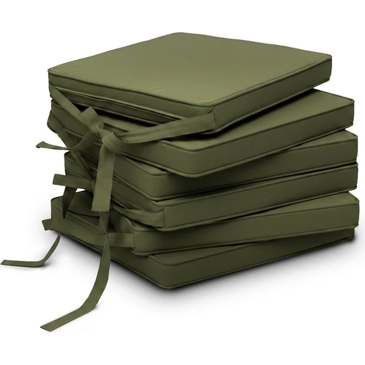 Beautissu Stuhlkissen 6er Set Loft SK Stuhlkissen Olivegrün, 45x40x5cm, Stuhlpolster mit Bändern Sitzkissen für Stühle, rutschfest – Bild 1