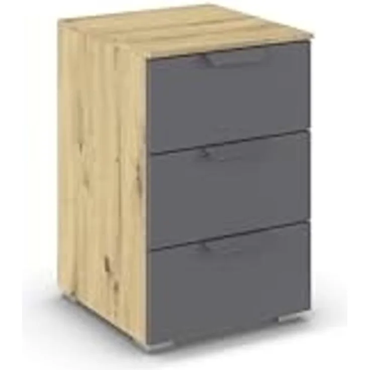 rauch Aditio Box, Nachttisch, 3 Schubladen, mit Softclose-Funktion, Farbe Grau metallic/Eiche Artisan, BxHxT 40x61x42cm