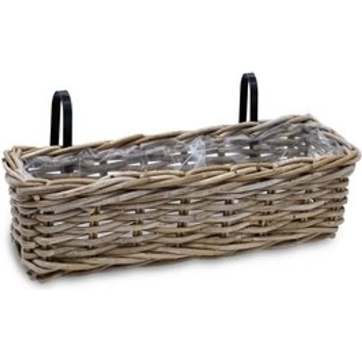 Spetebo Balkonkasten Rattan Balkonkasten natur (Stück, 1 St, Holz Blumenkasten), Weide Pflanzkorb mit Halterung – Bild 6