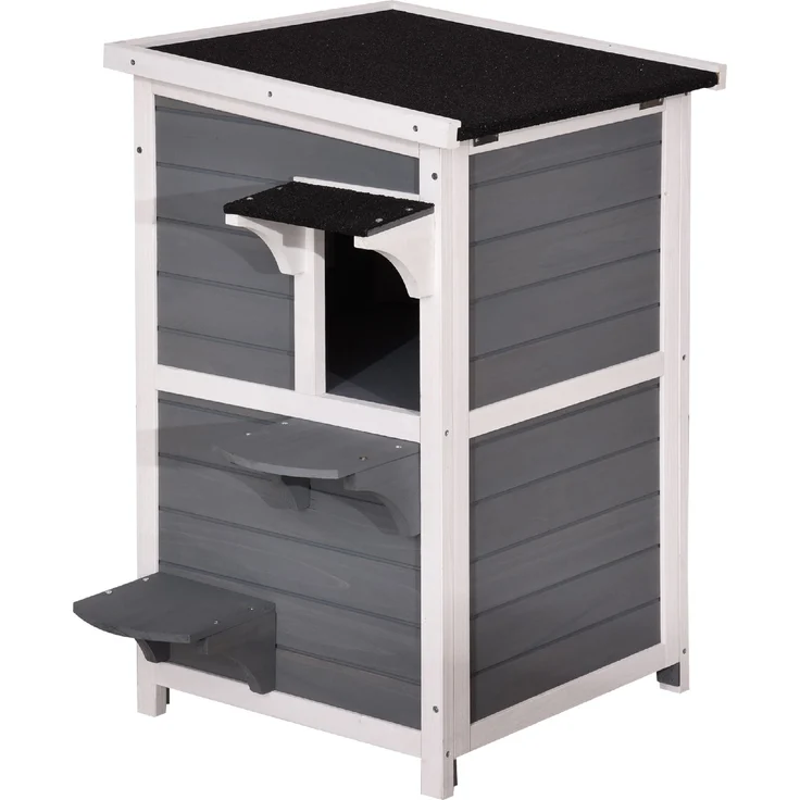 Katzenhaus Katzenvilla isoliert Katzenhütte 2 Etagen Wetterfest, Grau, 0508 EY – Bild 3