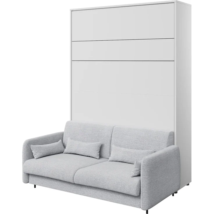 MEBLINI Schrankbett BC-12 - 160x200cm Vertikal - Weiß Matt/Grau - mit Sofa - Wandbett mit Lattenrost - Klappbett mit Schrank - Wandklappbett - Murphy Bed – Bild 1