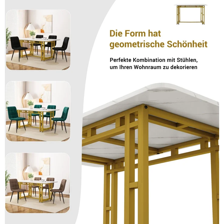 120x70cm Leichter Luxus Esstisch,(1-St), Gestell aus Metall Rechteckiger Esstisch aus Moderner Küchentisch mit Metallbeinen für Esszimmer Wohnzimmer,Golden Tischbeine – Bild 2