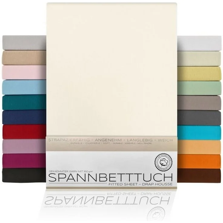Beautex Spannbettlaken, Gummizug: rundum, (1 Stück), gekämmte Baumwolle Premium Jersey, 160g/m², Elfenbein, Standard - 140x200x30 cm – Bild 4