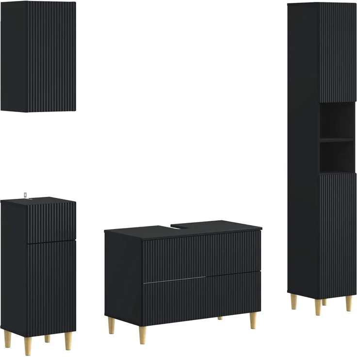 vidaXL 4-teiliges Badezimmer-Schrank-Set ARNHEM Schwarz Holzwerkstoff 3417928 – Bild 2