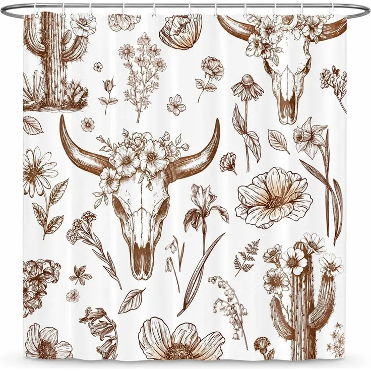 Duschvorhang im Westernstil wasserdicht und schimmelresistent Weiß-Braun 180 x 180 cm