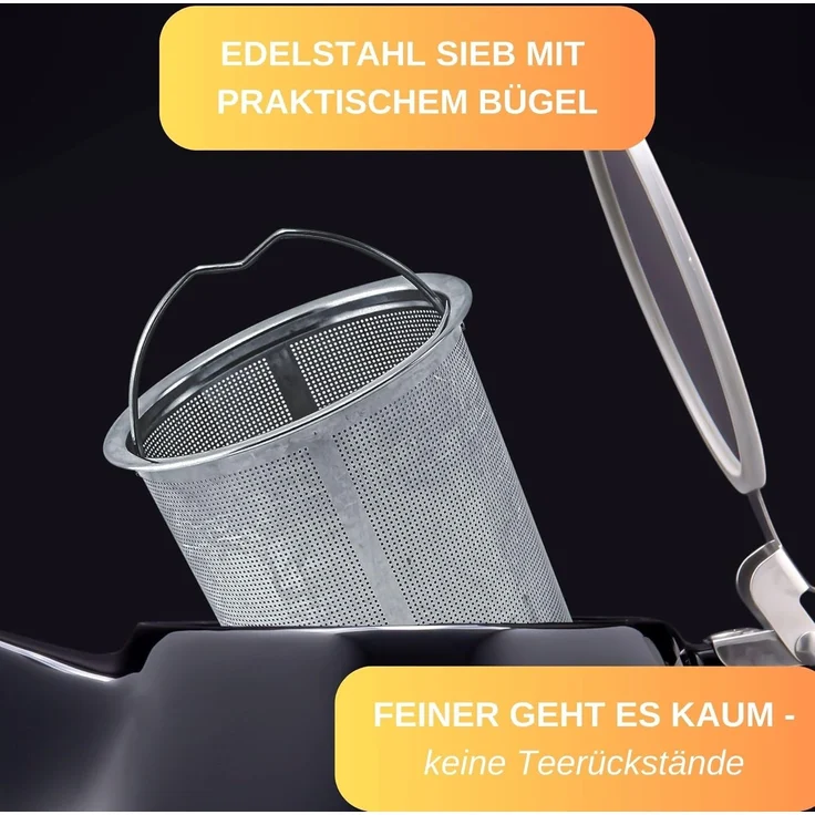 Thiru Teekanne mit Stövchen Porzellan, inkl. Edelstahl Siebeinsatz, 1.2 l, (Hitzebeständiges Porzellan aus Handarbeit), Innovative Mundform für leichtes Ausschenken – Bild 2