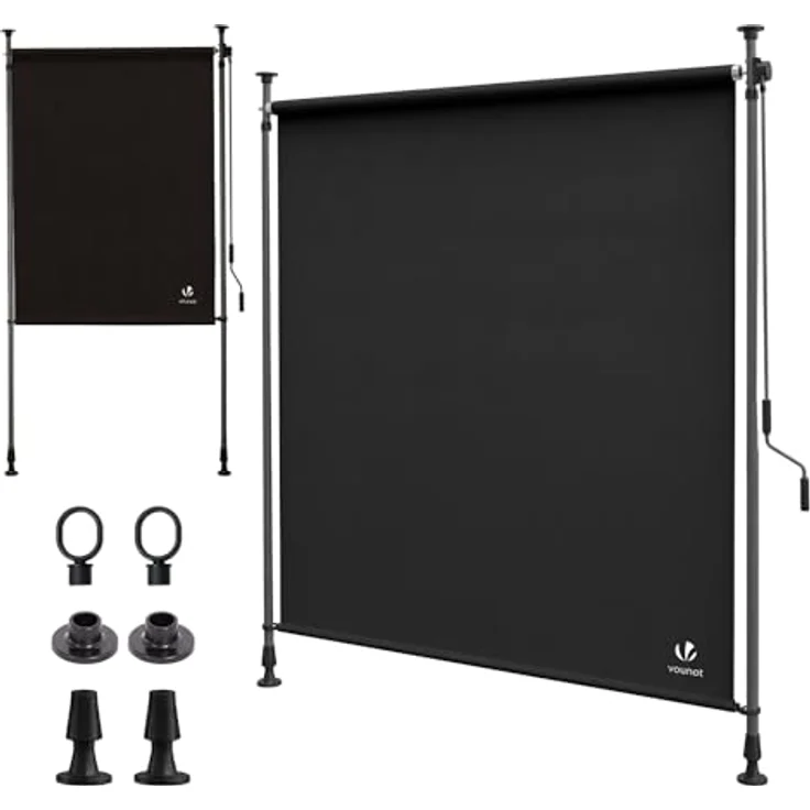 VOUNOT® Klemmmarkise Senkrechtmarkise 150x310 cm, Vertikalmarkise mit Handkurbel ohne Bohren, Ausziehbar Sichtschutz für Balkon, Garten & Terrasse, UV-Schutz & Wasserfest, Anthrazit – Bild 1