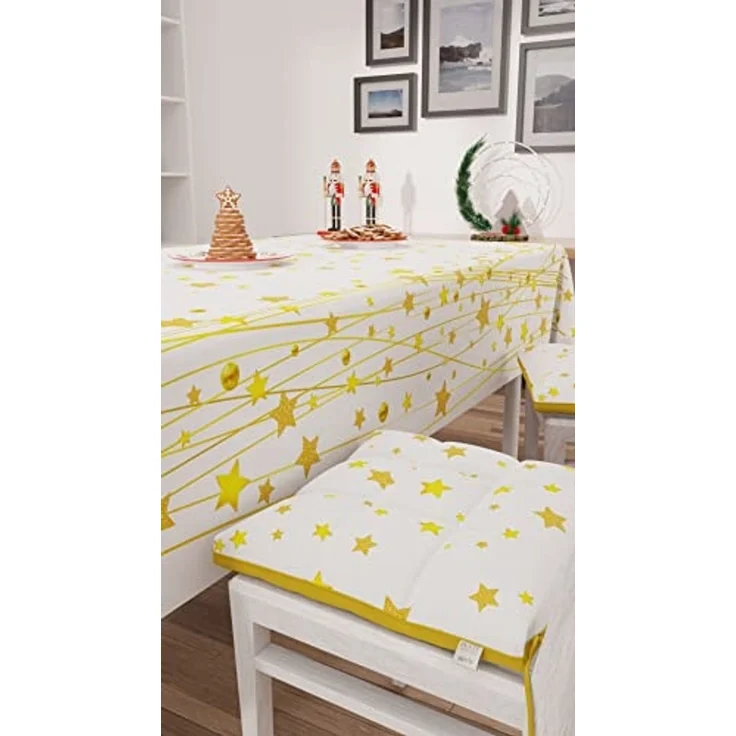 PETTI Artigiani Italiani - Tischdecke für Weihnachten, schmutzabweisend, rechteckig, für Weihnachten, Küche, Design Gold Stars X6 Sitzer (140x180 cm), 100% Made in Italy – Bild 2