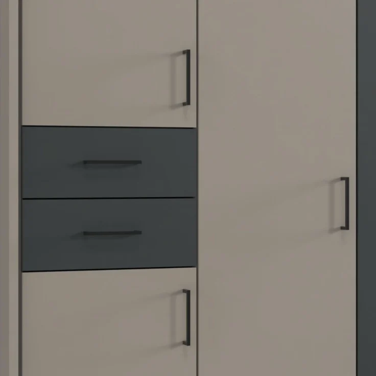 Drehtürenschrank Kleiderschrank 313cm Passepartout Spiegel Sand Grau mit Grafit – Bild 4