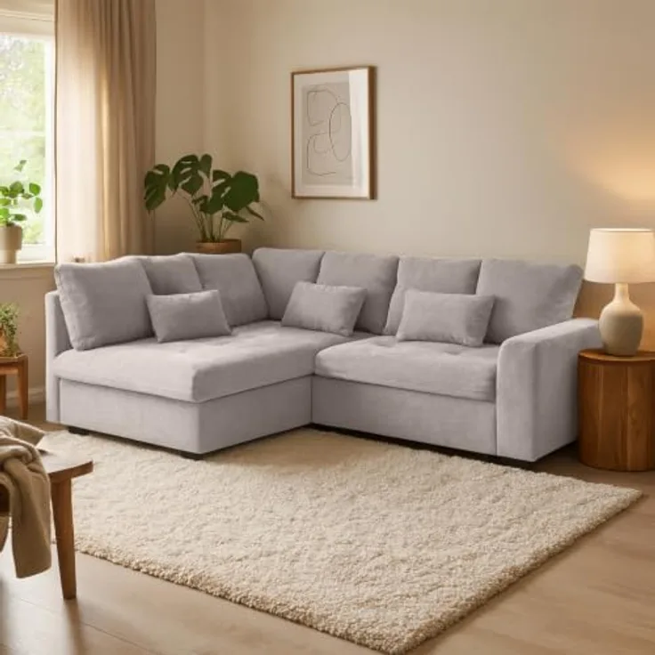 Beautysofa Ecksofa RAMO, Schlaffunktion 160x200 cm mit kostenlosem Topper, Velo-Stoff in modernem Design
