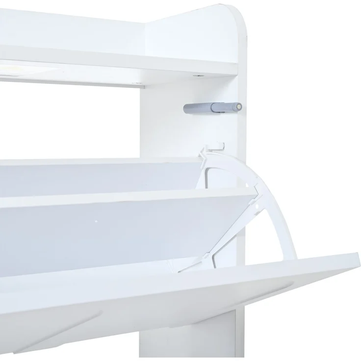 Schuhschrank 140 x 25 x 120 cm aus MDF, weiß, mit 6 Klapptüren und Schublade – Bild 10