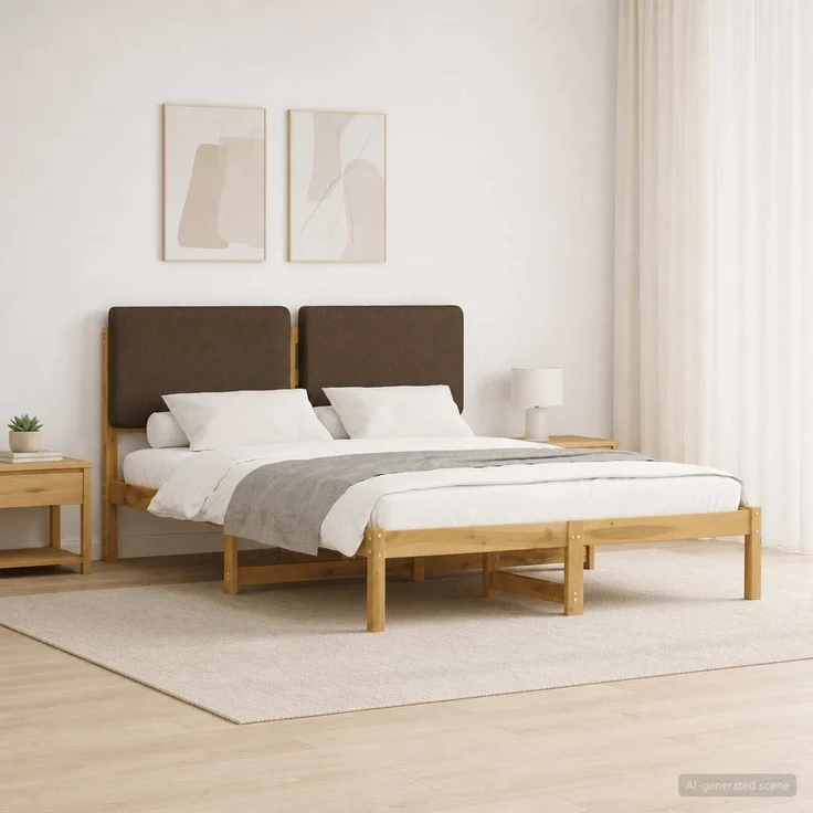 vidaXL Bettgestell mit gepolstertem Kopfteil Weiß gewaschen und Taupe 903979 – Bild 1